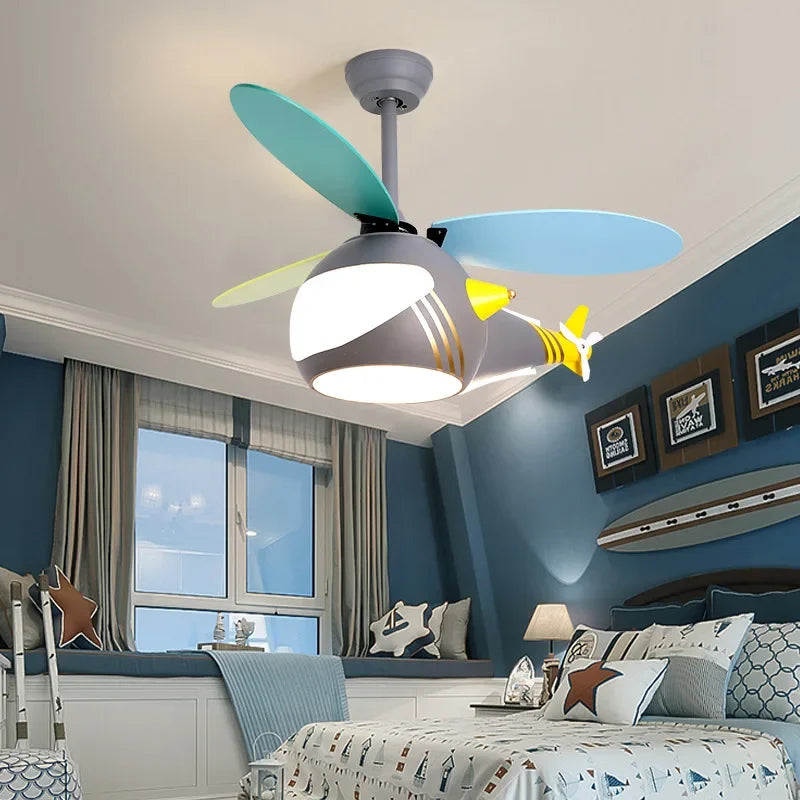 ventilateur créatif hélicoptère pour chambre d'enfant décorative - vue 2 sur 9