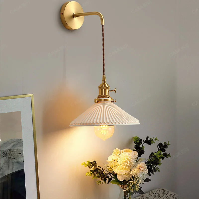 Applique murale dorée moderne céramique fil ajustable LED - vue 9 sur 23