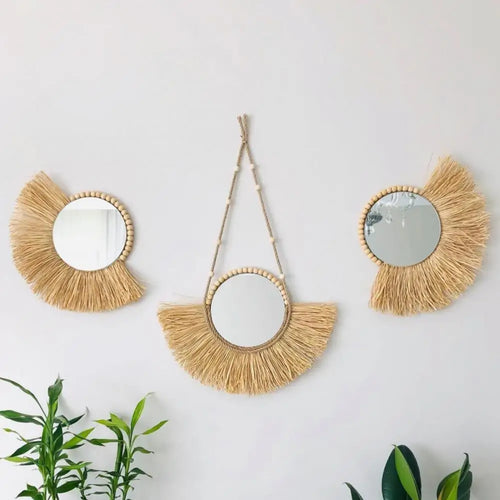 miroir suspendu en paille acrylique design et pratique - vue 4 sur 10