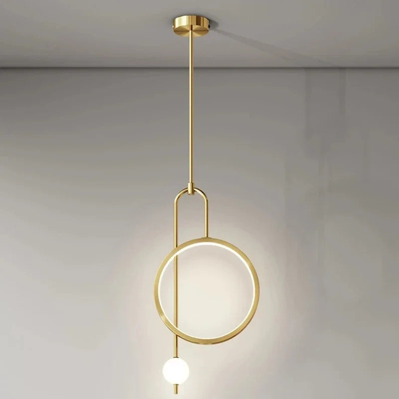 Gold Ring Pendant Light Modern Ball Led Hanging Lamp Bedroom Bedside Nordic Living Room Home Decor Background Lighting - vue 3 sur 10