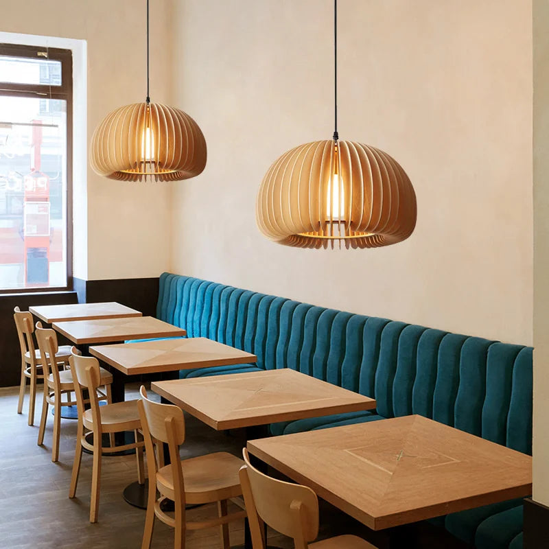 suspension luminaire rétro en bois pour îlot cuisine - vue 3 sur 9