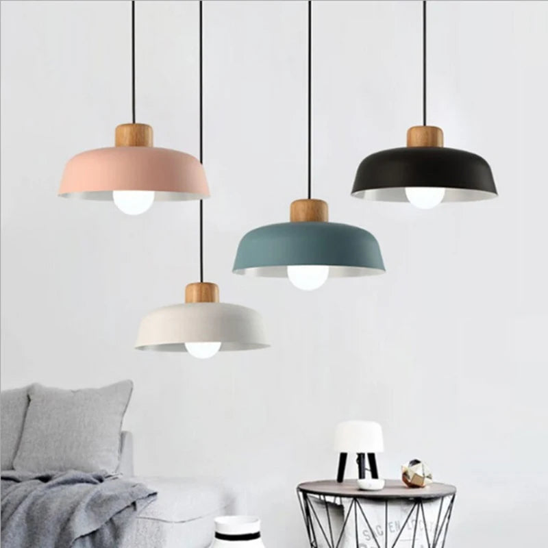 Suspension LED design nordique bois abat-jour aluminium décorative - vue 3 sur 12