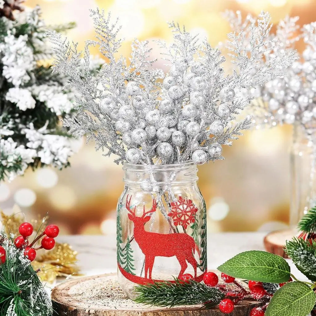 lot de 5 décorations de noël paillettes fleurs artificielles pour nouvel an 2025 - vue 5 sur 13