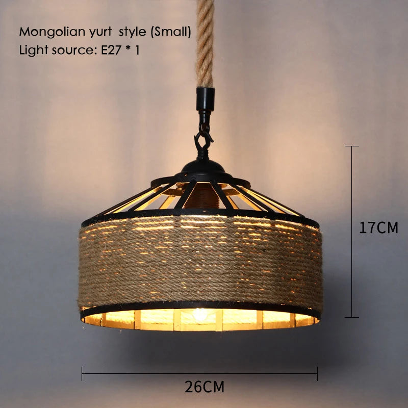Sisal chanvre corde suspension plafonnier Lustre suspendu Lustre fer main tressage rustique rétro pour salle à manger décor - vue 8 sur 28