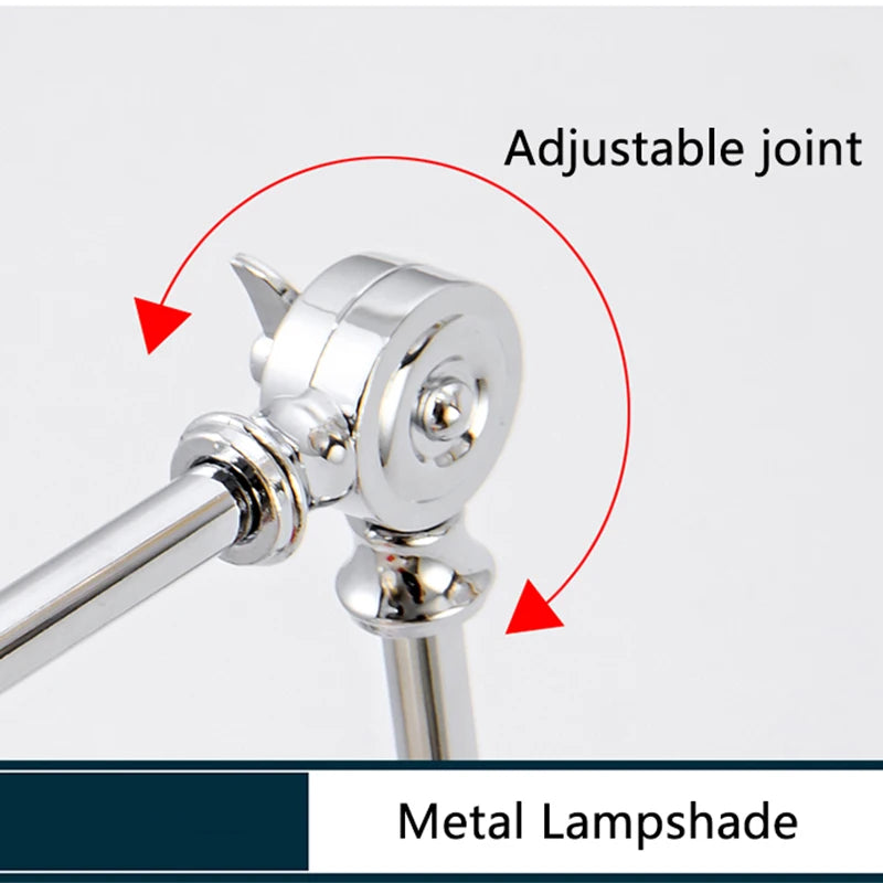 Luxury Chrome Wall Lamp Swing Long Rocker Arm Wall Light LED E27 Adjustable Joint Fabric Sconce Reading Wall Lamps with Switch - vue 6 sur 7