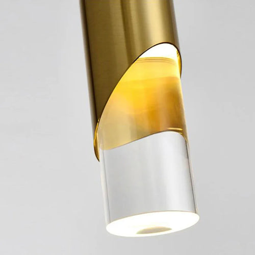 lustre led cylindrique minimaliste en fer et cristal clair - vue 5 sur 8