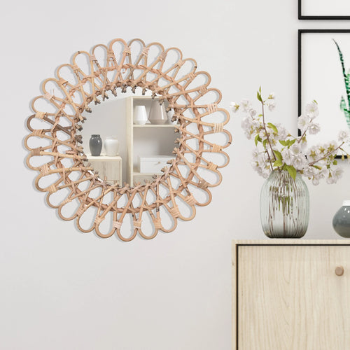 miroir mural rond en rotin au design nordique élégant - vue 4 sur 6