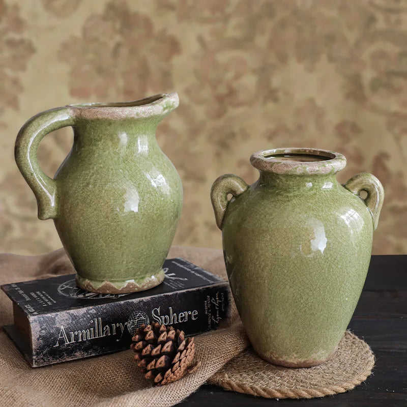 vase en céramique rétro style campagnard américain pour fleurs hydroponiques - vue 5 sur 7