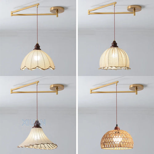 lustre wabi-sabi vintage avec tissu appliqué pliant - vue 6 sur 11