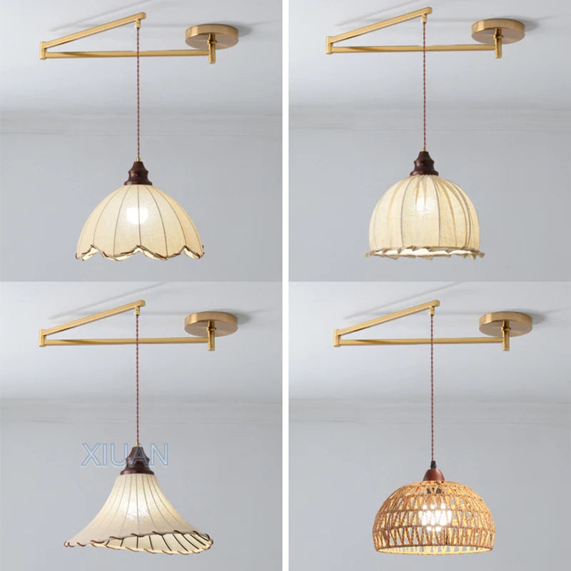 lustre wabi-sabi vintage avec tissu appliqué pliant - vue 5 sur 11