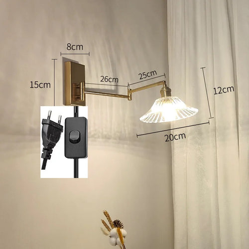 IWHD tirer chaîne verre applique murale LED applique bras gauche droite rotation chambre salon lumières nordique moderne à côté lampe Wandlamp - vue 17 sur 23