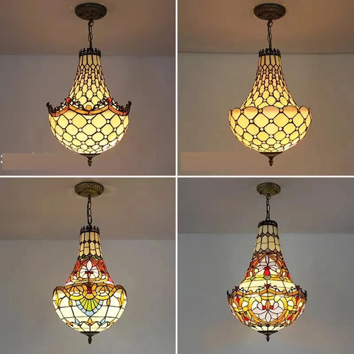 lustre méditerranéen vintage en vitrail tiffany - vue 6 sur 14