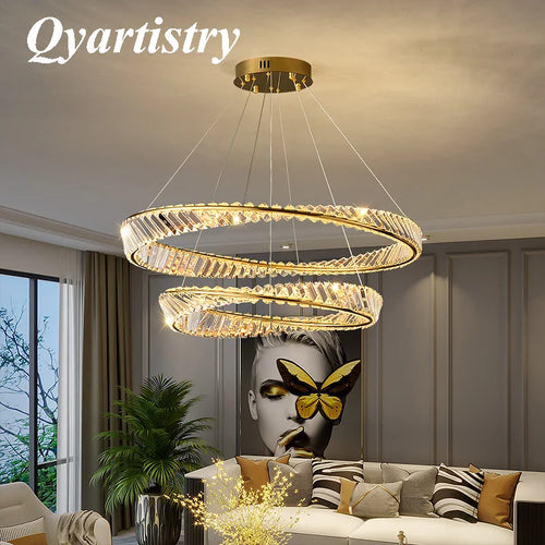 suspension moderne en aluminium et cristal led - vue 2 sur 14