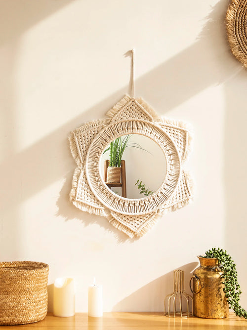 miroir décoratif boho en macramé pour décoration murale artisanale - vue 3 sur 13