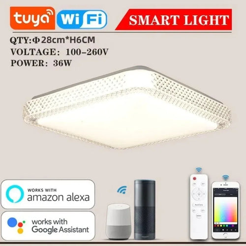 plafonnier led carré tuya contrôle intelligent gradation alexa google audio - vue 3 sur 7