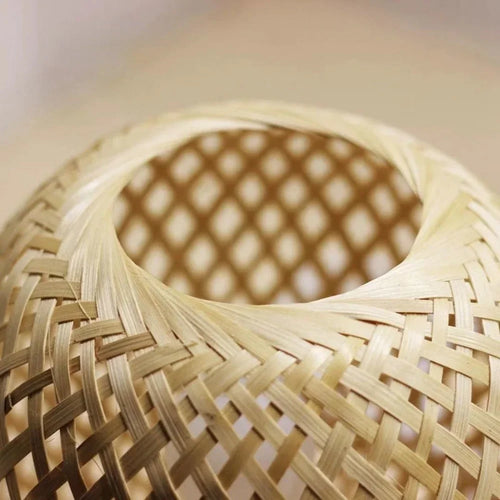 Bamboo Weaving Table Lamp with Handmade Natural Wooden Base, Retro Desk Lamp Reading Light Home Decor  Table Lamp - vue 7 sur 6