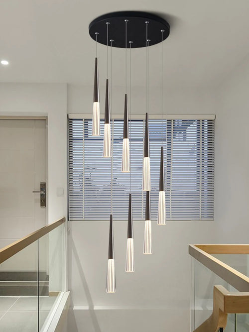 lustre long moderne en acier inoxydable pour duplex et centre commercial - vue 2 sur 17