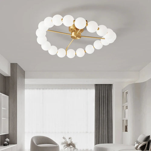 lustre à led avec anneau en cuivre et boule acrylique - vue 2 sur 10