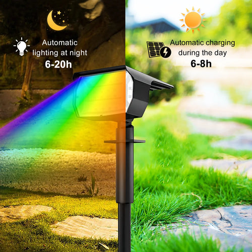 20/18LEDs RVB Lumière Solaire Extérieur Paysage Projecteurs Changement de Couleur 2 En 1 Sans Fil Étanche Lampe Murale Solaire Patio Jardin - vue 2 sur 8