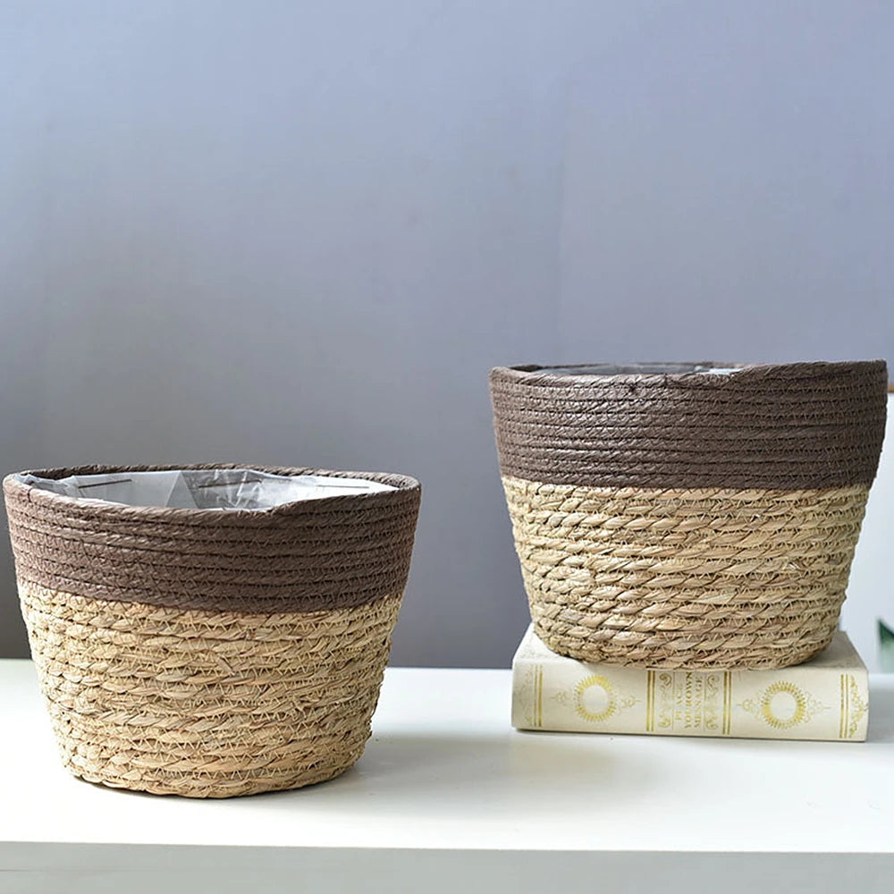 panier en jonc de mer jardinière tissée à la main décoratif pour la maison - vue 3 sur 8