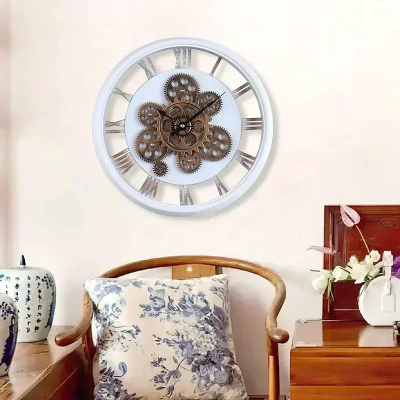 horloge murale industrielle avec engrenage rotatif silencieux - vue 6 sur 9