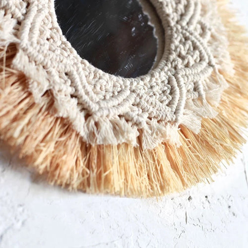 miroir tissé à la main décoration murale boho nordique décorateur - vue 6 sur 6