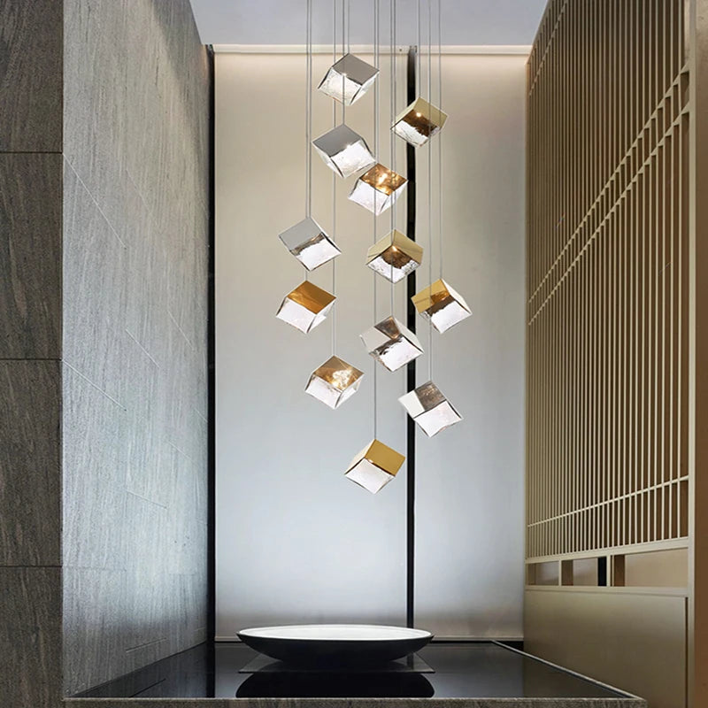 Modern cubic design villa pendant lights, Nordic living room, hotel lobby lights, restaurant, bar interior decoration lights - vue 3 sur 14
