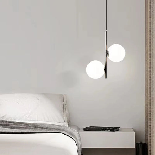 suspension moderne en verre et laiton noir design lumineux - vue 5 sur 10