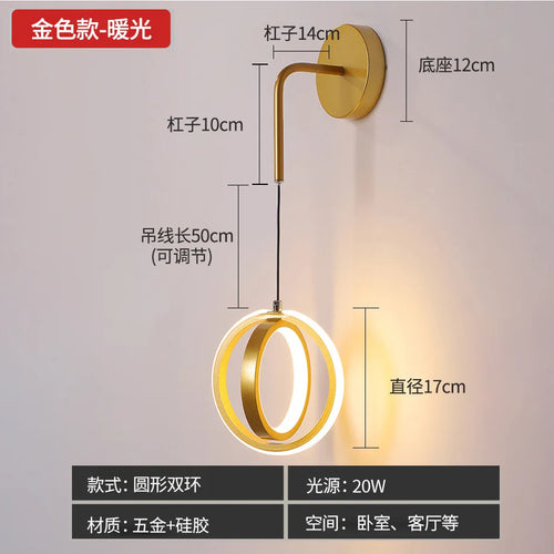 applique murale led moderne de luxe avec anneau doré décoratif d'intérieur - vue 9 sur 18