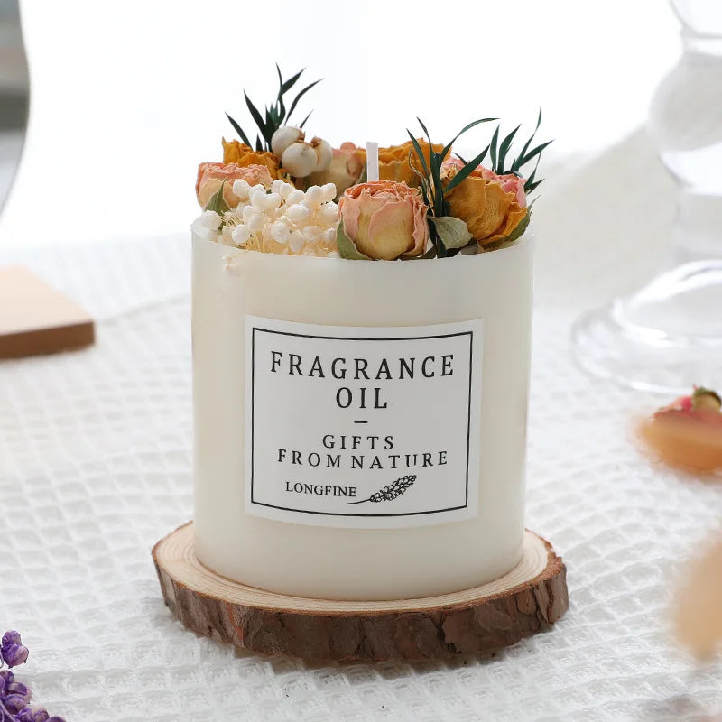 bougie parfumée fleurs séchées en cire de soja décorative et romantique - vue 5 sur 16