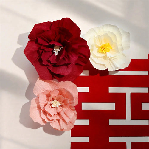 décoration de fête grande fleur en papier rouge pour événements festifs - vue 5 sur 14