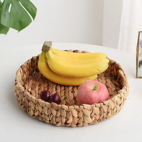 plateau de rangement tissé paniers en jacinthe d'eau pour service et rangement - vue 3 sur 9