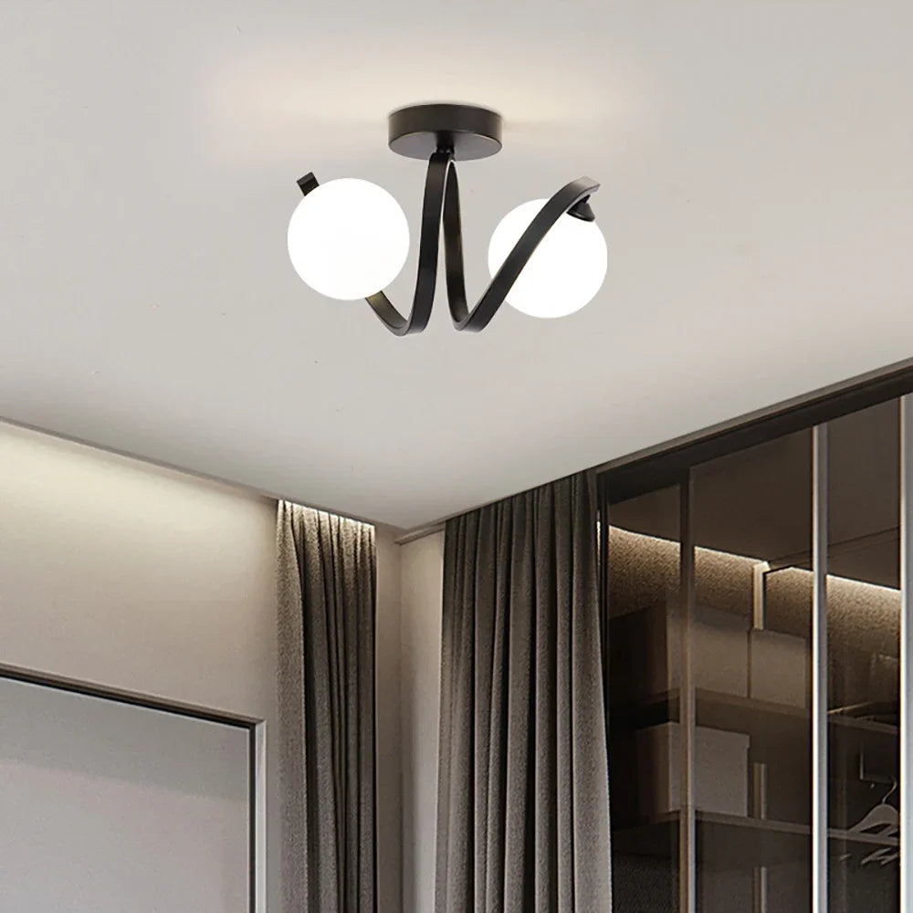 Plafonnier Verre moderne nordique or Double tête éclairage couloir - vue 3 sur 8