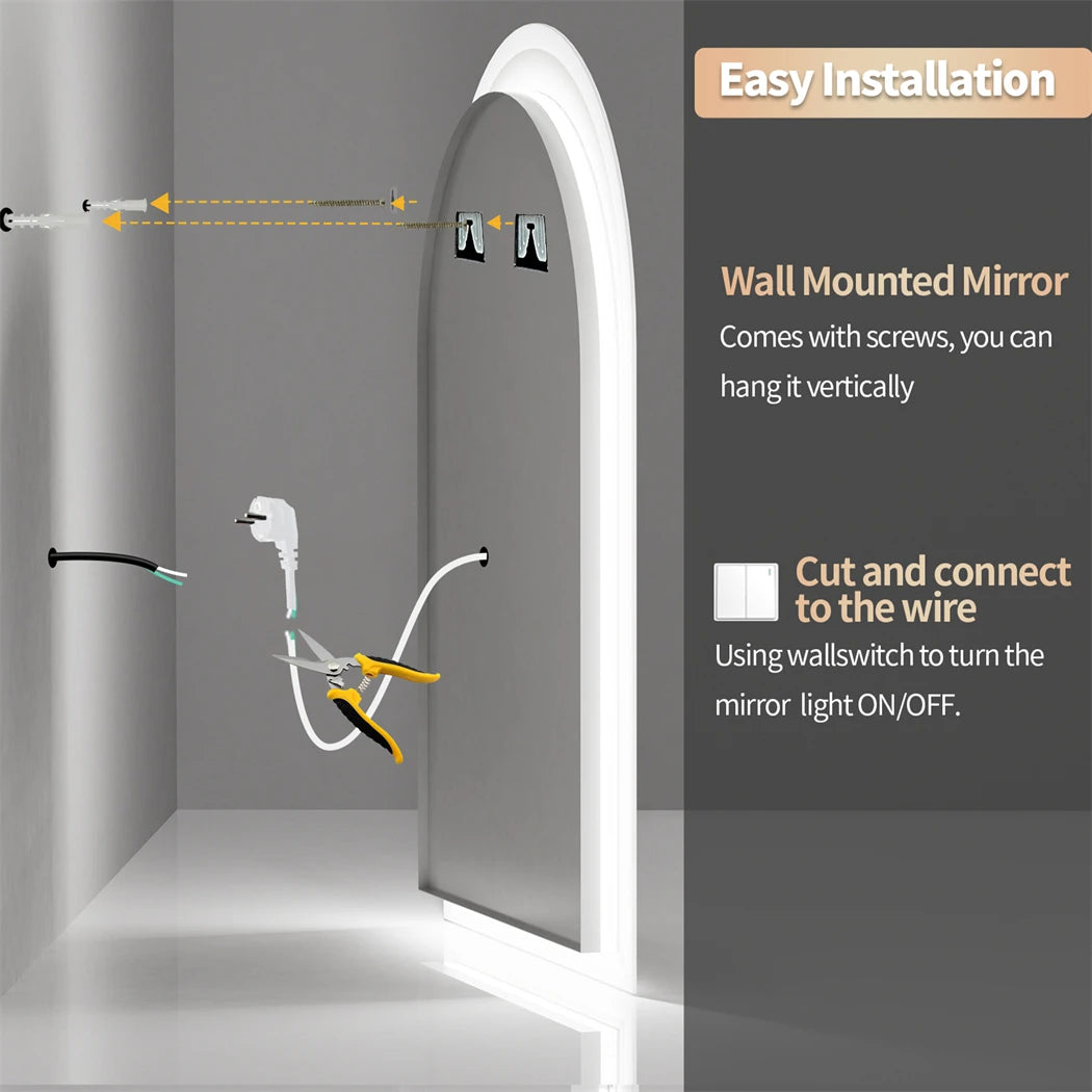 miroir LED arqué intelligent avec affichage température et heure antibuée - vue 6 sur 7