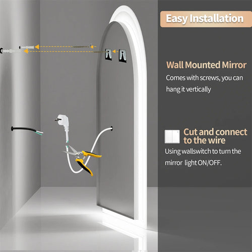 miroir LED arqué intelligent avec affichage température et heure antibuée - vue 6 sur 7
