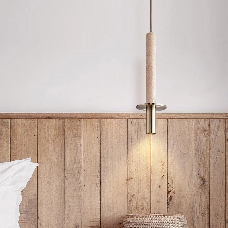 suspension cylindrique en marbre et métal doré pour intérieur moderne - vue 4 sur 7
