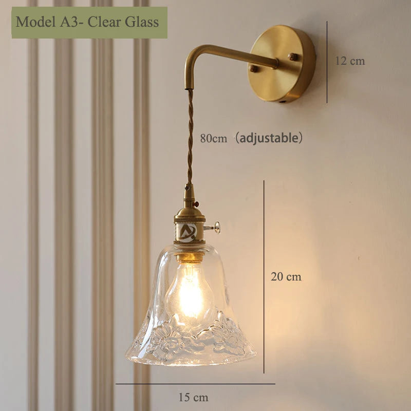 applique murale vintage en verre avec douille en laiton - vue 15 sur 21