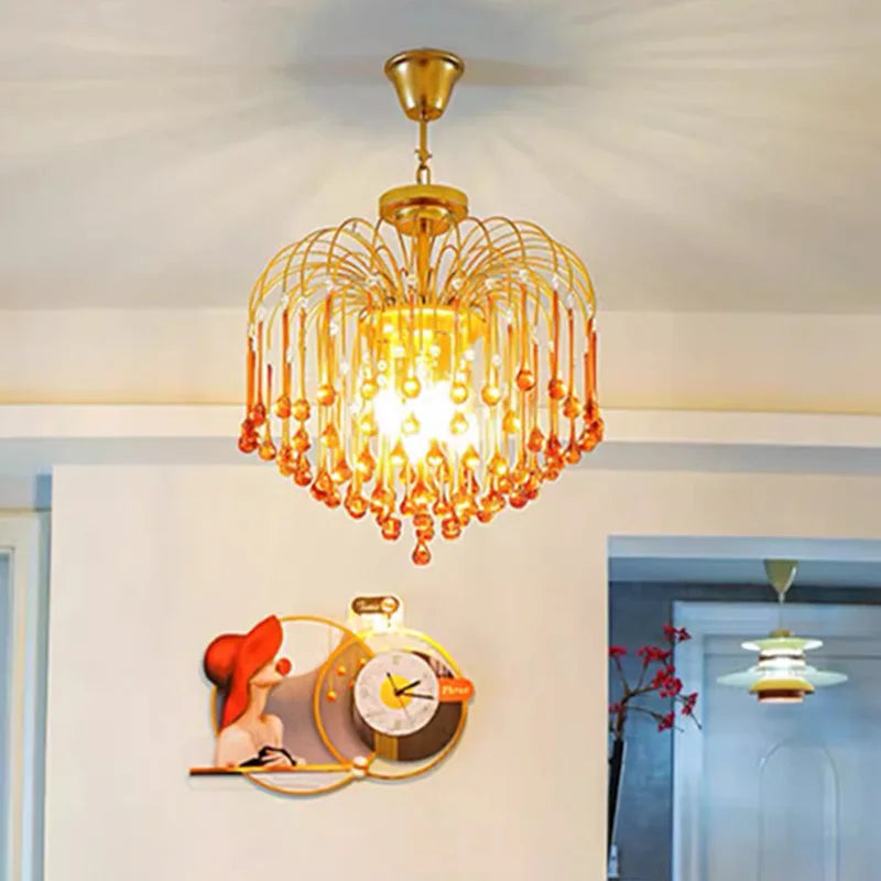 lustre suspendu rétro en verre marron élégant et moderne - vue 1 sur 9
