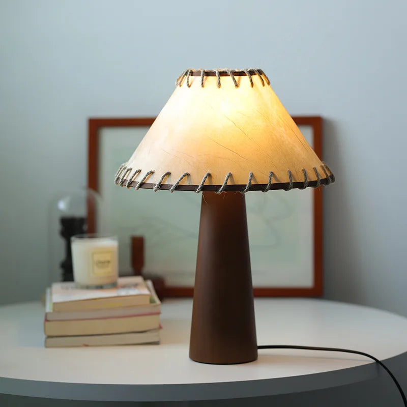 ZK50 rétro en bois massif chambre chevet salon lampe de Table chambre étude atmosphère veilleuse Imitation peau de mouton abat-jour - vue 4 sur 7