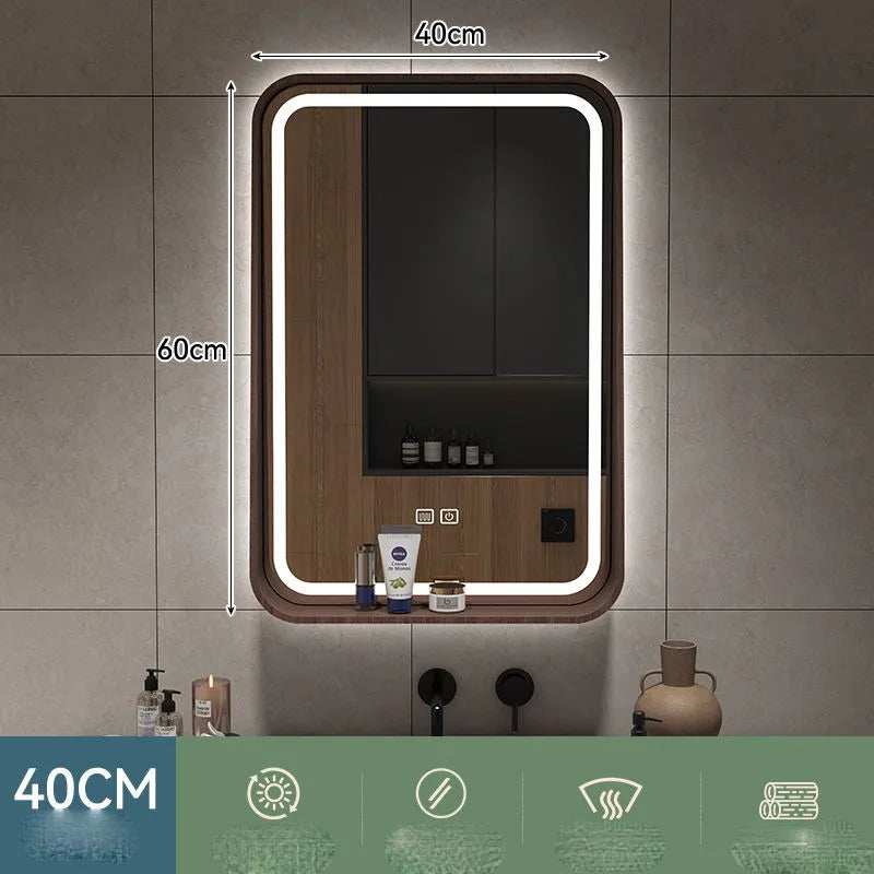 miroir nordique en bois massif pour salle de bain suspendu - vue 6 sur 12