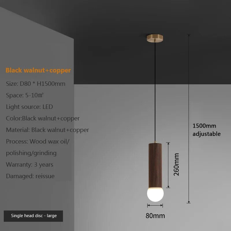 suspension noyer lustre chinois barre tête lampes - vue 10 sur 13