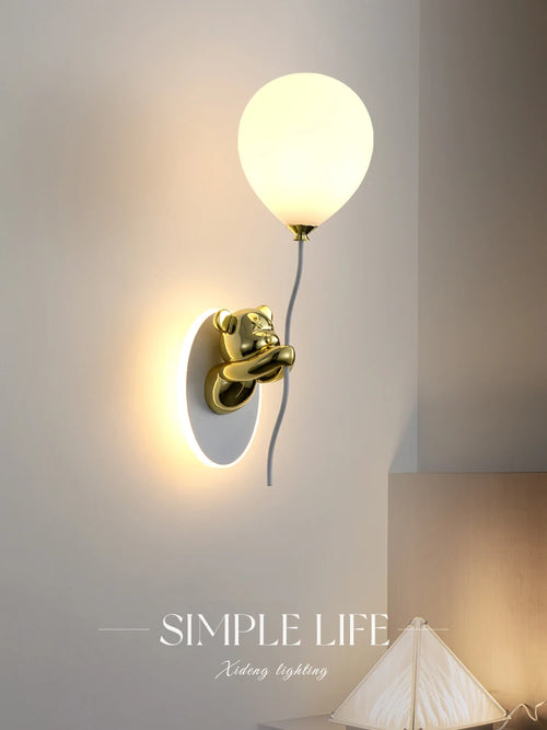 Creative and personalized cartoon children's room, bedroom, bedside wall lamp, artistic bear atmosphere wall light fixture - vue 5 sur 13