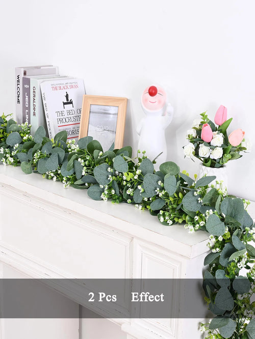 guirlande eucalyptus artificiel avec fleurs blanches et baies décoratives - vue 5 sur 6