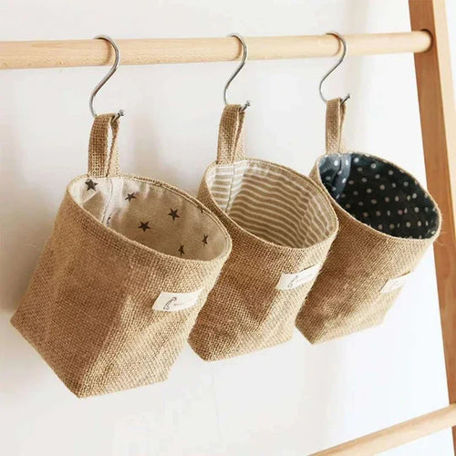 panier de rangement en coton et lin avec poignée - vue 2 sur 16