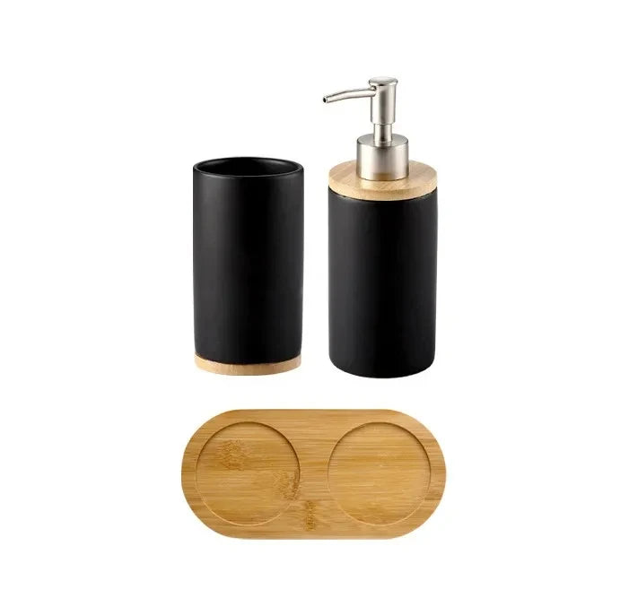 ensemble d'accessoires de salle de bain en céramique et bambou - vue 16 sur 16