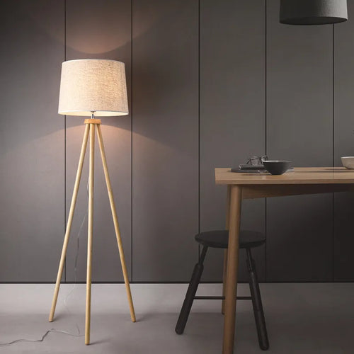 Nordique bois art bois massif lampadaire tissu art abat-jour salon chambre chevet décoration de la maison moderne lampadaire LED - vue 2 sur 7