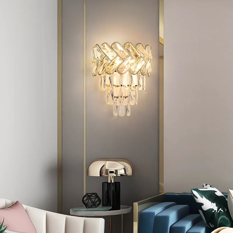 applique murale led moderne en cristal doré à intensité variable - vue 4 sur 18