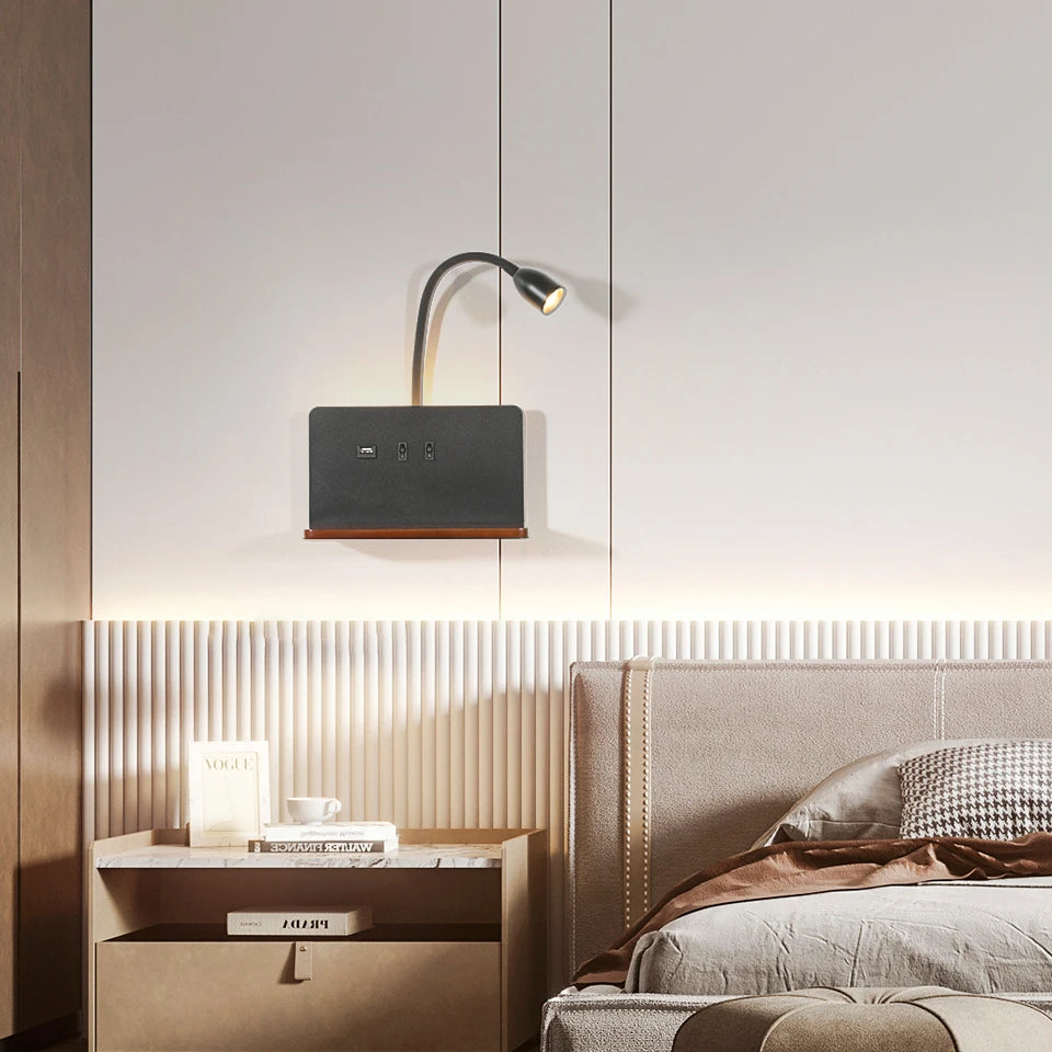 applique murale led intérieur usb sans fil moderne rotative 360° interrupteur veilleuses chevet - vue 5 sur 8