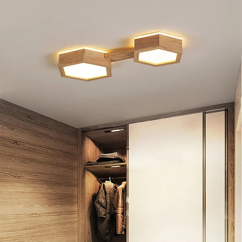 Plafonnier LED en bois au design moderne - vue 4 sur 12