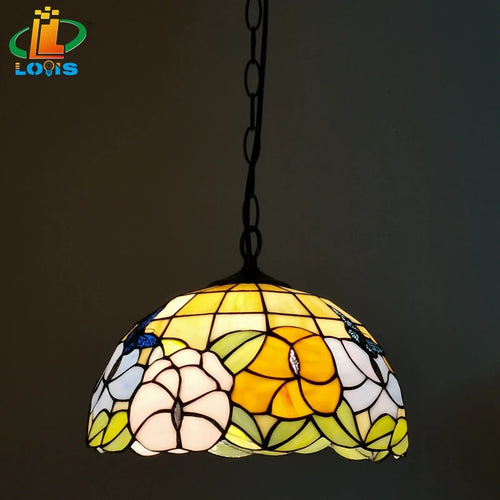 lustre rustique en forme de papillon et fleur style tiffany pour restaurant